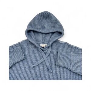 American Eagle Blue Knit Lace Up Hoodie Sweater Women XS Ribbed Cozy Wool Blend